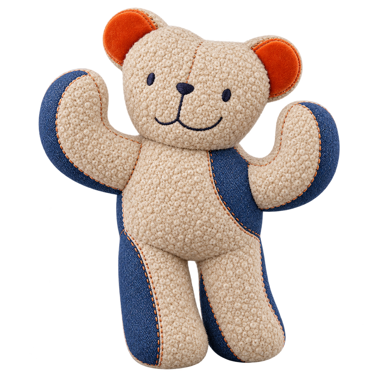 Soft bear concept combining blue, cream and orange fabric textures